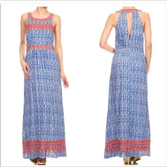 THML Dresses & Skirts - Thml Blue White Orange Sleeveless Jameson Maxi Dress Sundress Size M